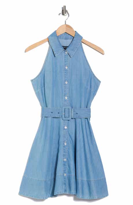 Veronica Beard Beau Sleeveless Cotton Blend Chambray Shirtdress