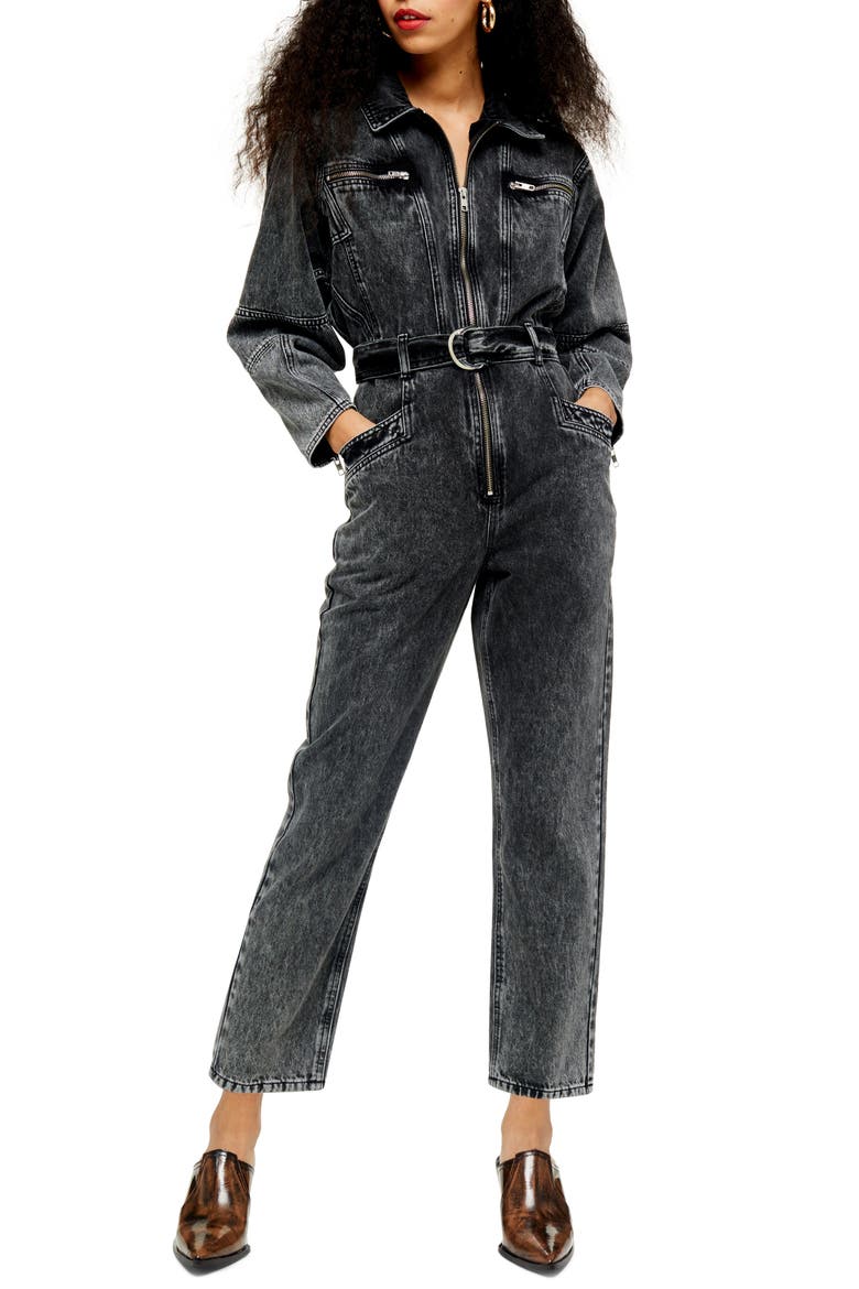 Tibet Acid Boil Denim Jumpsuit, Main, color, WASHED BLACK