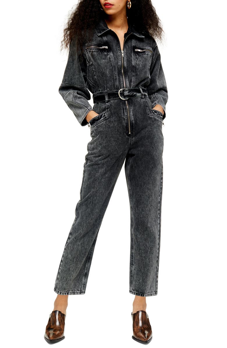 Topshop Tibet Acid Boil Denim Jumpsuit, Main, color,