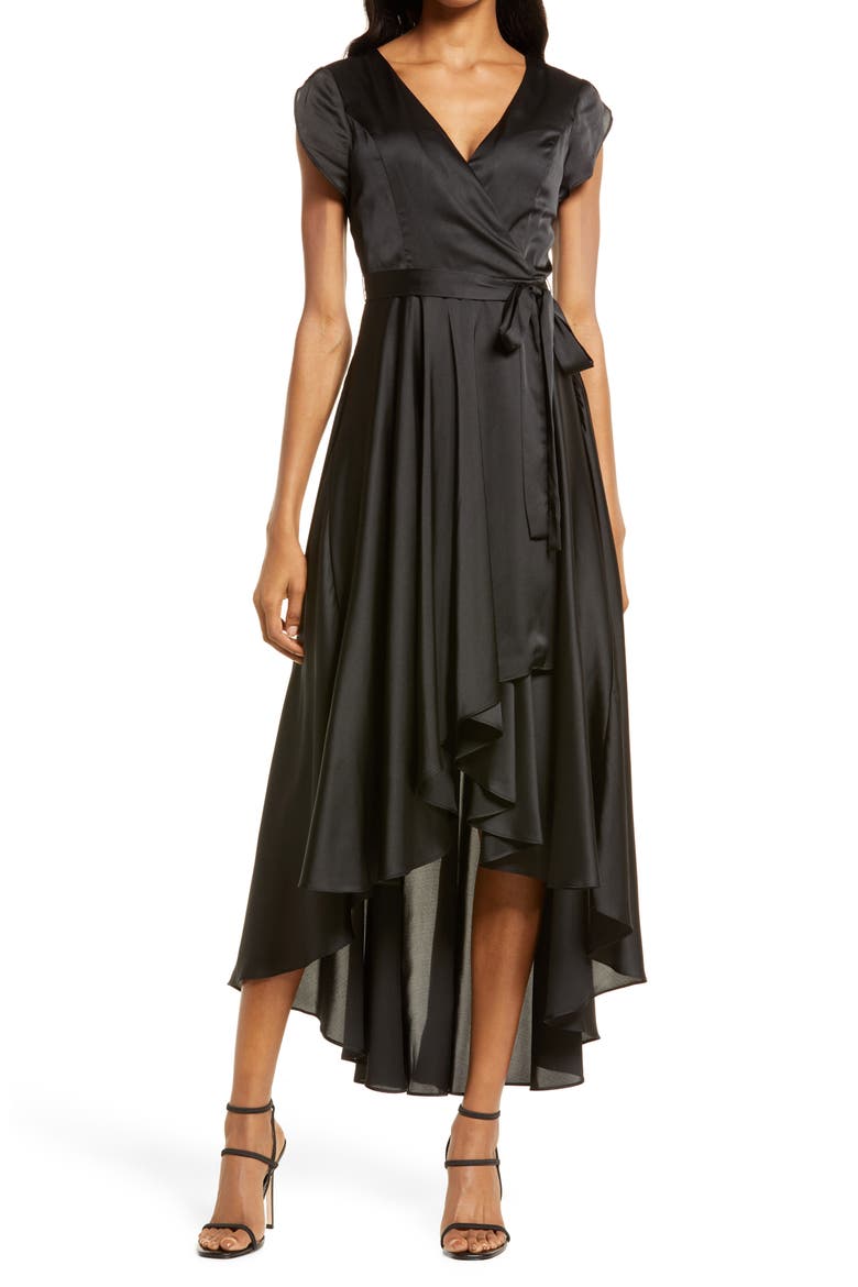 Fallen for You Satin High-Low Dress, Main, color, BLACK