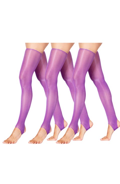 3-Pack Glossy Stirrup Party Thigh Highs