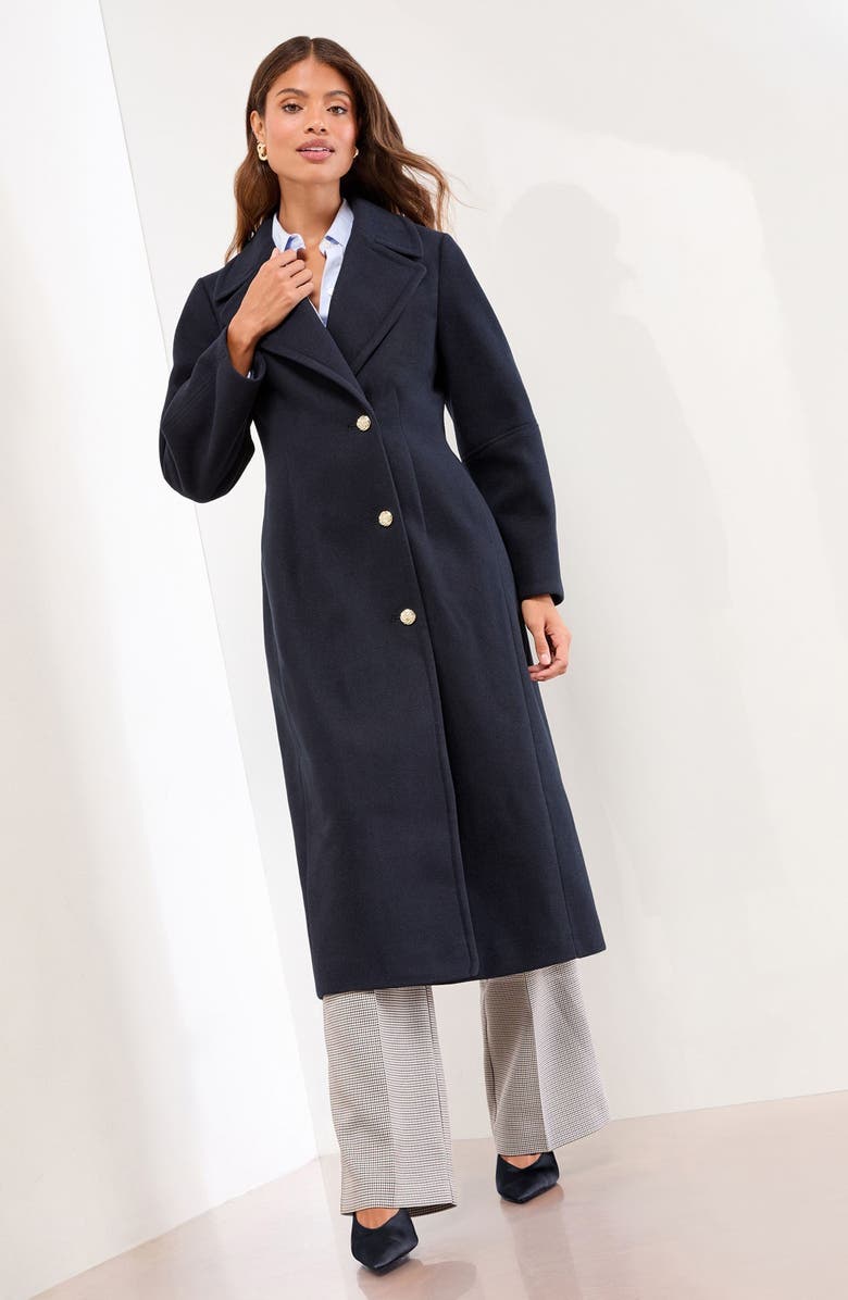 Lipsy Button Longline Coat, Alternate, color, Blue