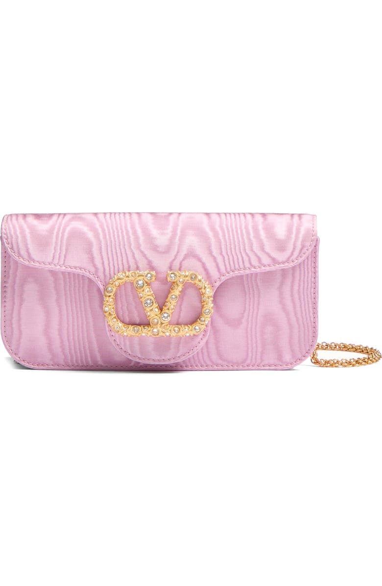 Valentino Garavani Locò Jewel Logo Moiré Clutch, Main, color, Pink