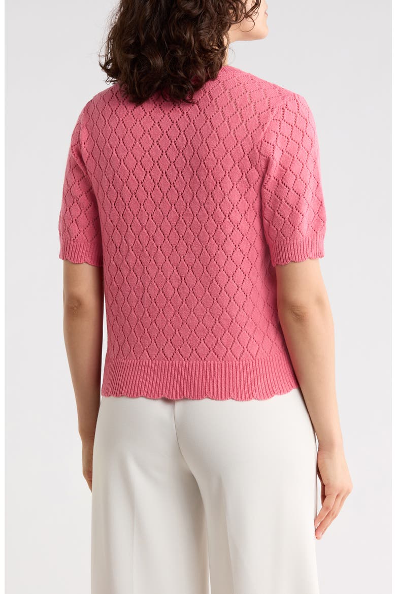 Pointelle Short Sleeve Cardigan, Alternate, color, MADEMOISELLE PINK