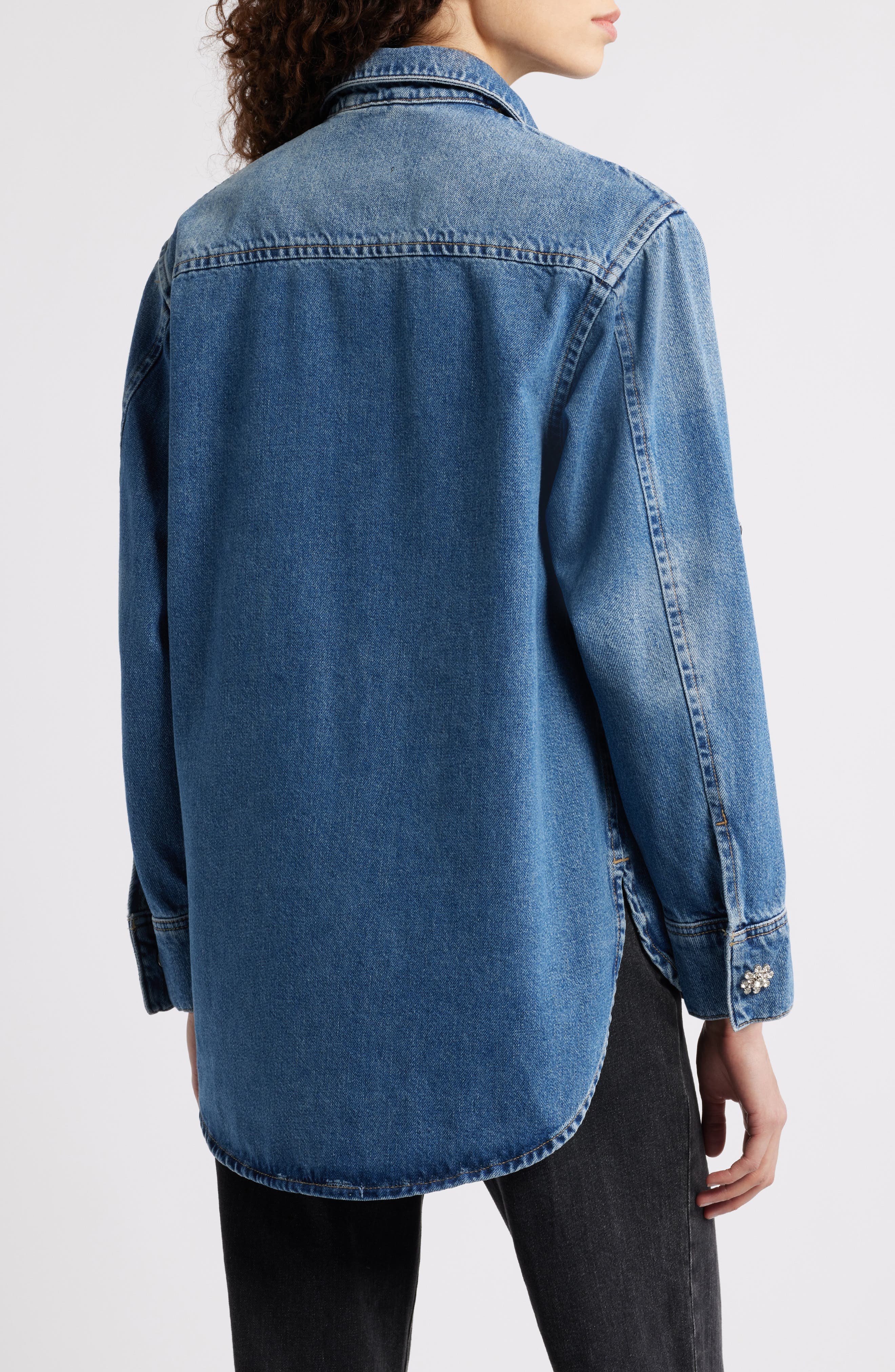 Enna Embellished Denim Snap-Up Shirt - image 2