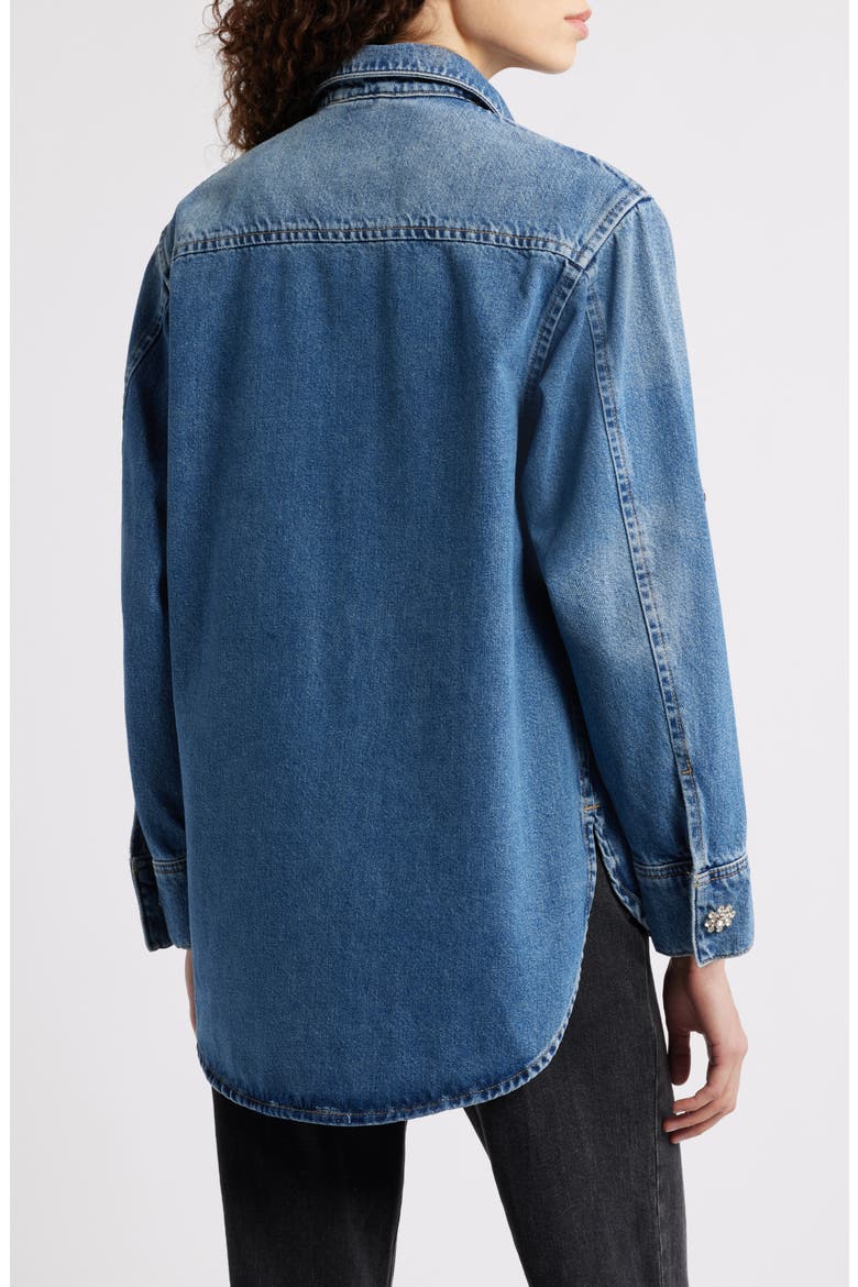 Enna Embellished Denim Snap-Up Shirt, Alternate, color, VINTAGE INDIGO