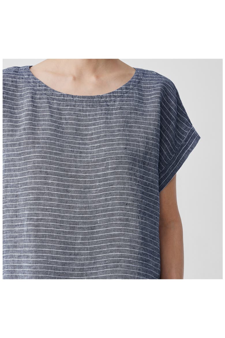 Stripe Ballet Neck Organic Linen Top, Alternate, color, OCEAN