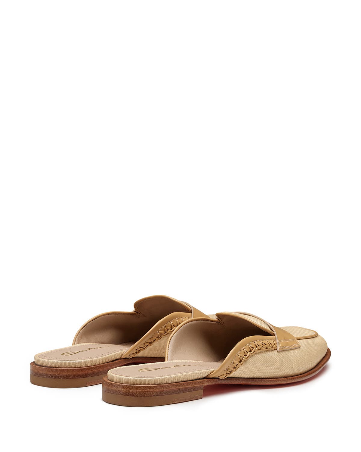 Santoni Women's Leather and Fabric Mule, Alternate, color, Natural