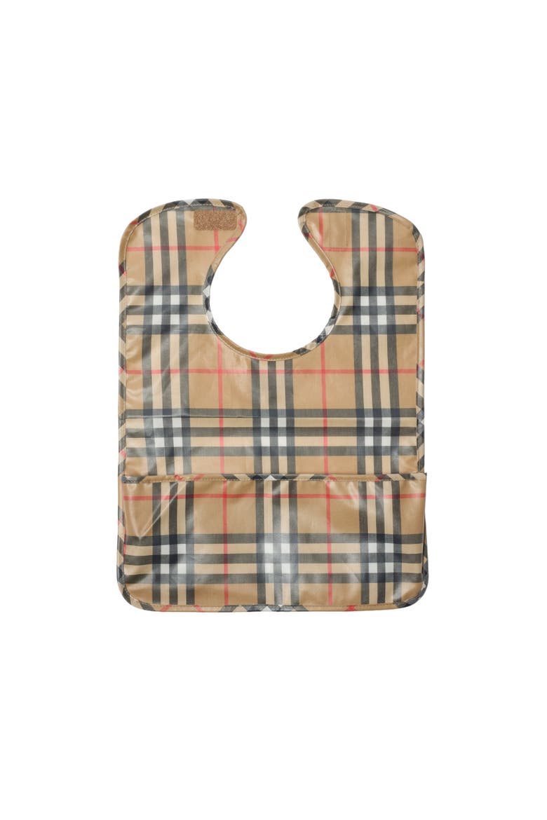 Check Coated Cotton Bib, Alternate, color, Sand beige