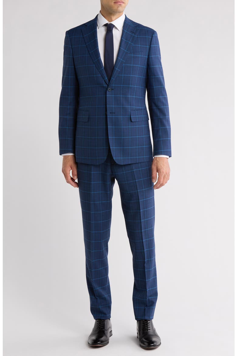Windowpane Blue Mélange Suit, Main, color, NAVY