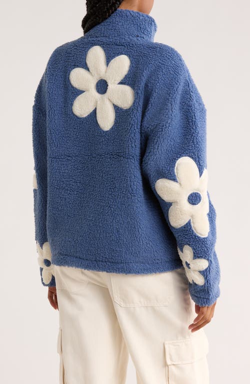 Rdi Flower Appliqué Faux Shearling Zip Jacket In Blue