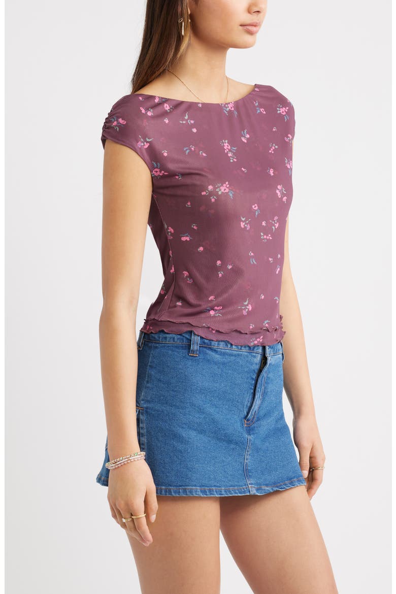 Floral Mesh Cap Sleeve Top, Alternate, color, BURGUNDY- PINK SHAYLYNN DITSY