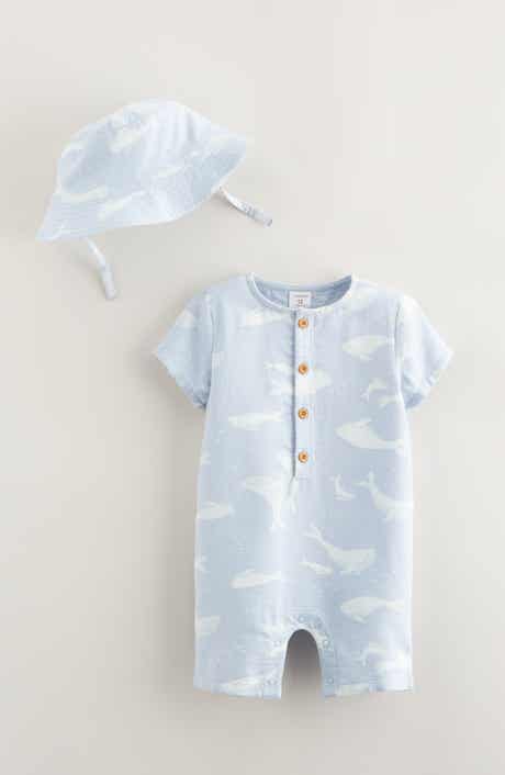 Nordstrom Print Cotton Henley Romper & Hat Set