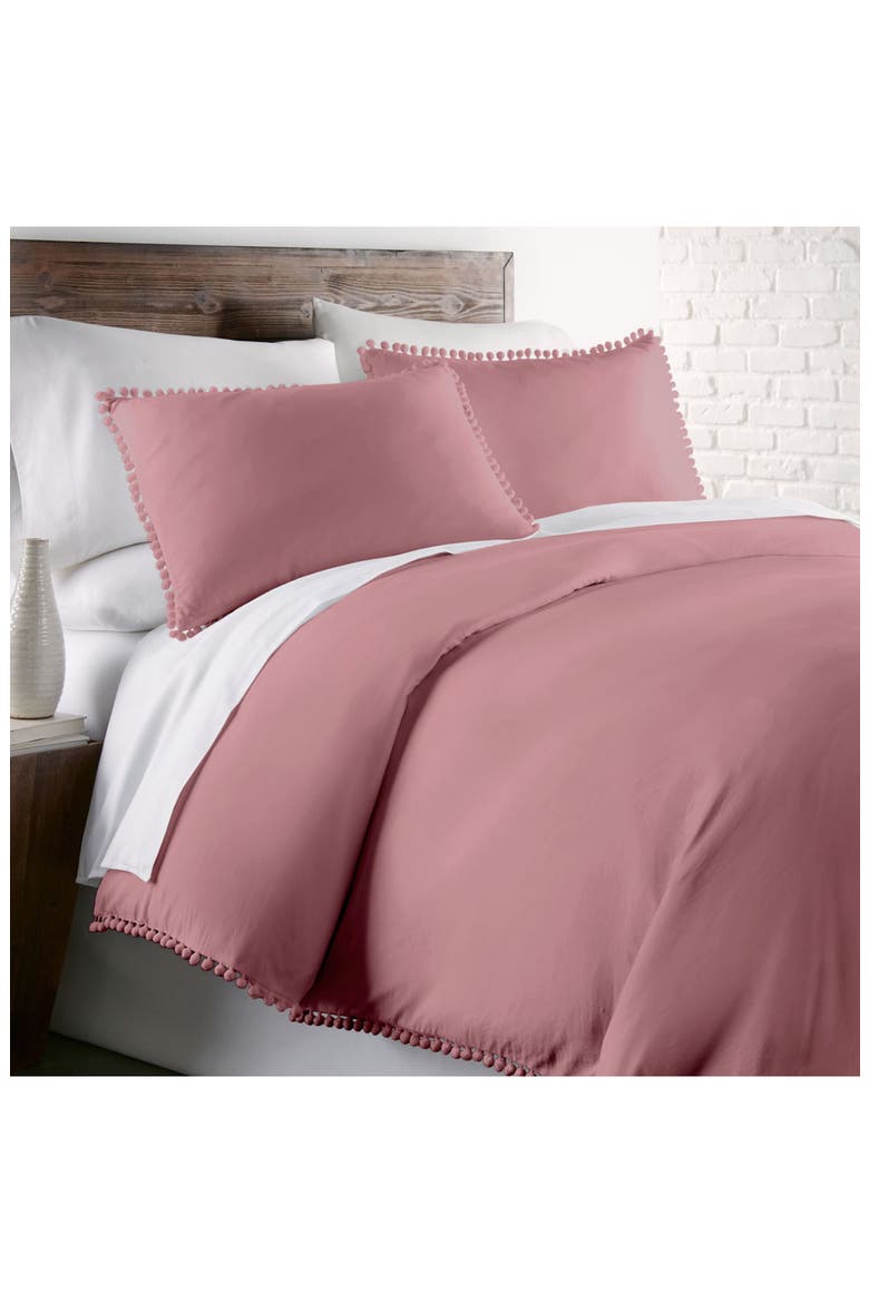 Classic Pompom Trimmed Duvet Cover Set, Main, color, ROSE