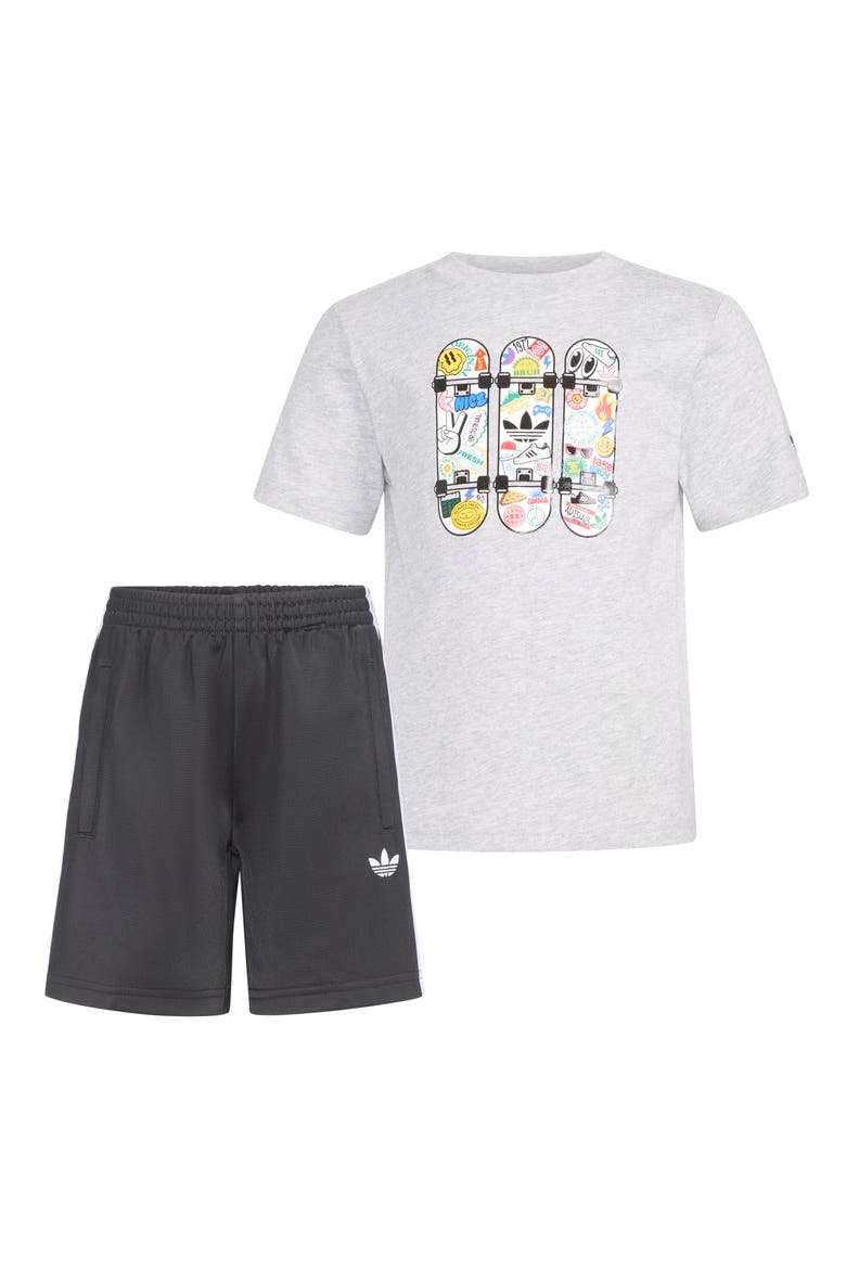 Kids' Firebird T-Shirt & 3-Stripes Shorts Set, Alternate, color, GREY HEATHER