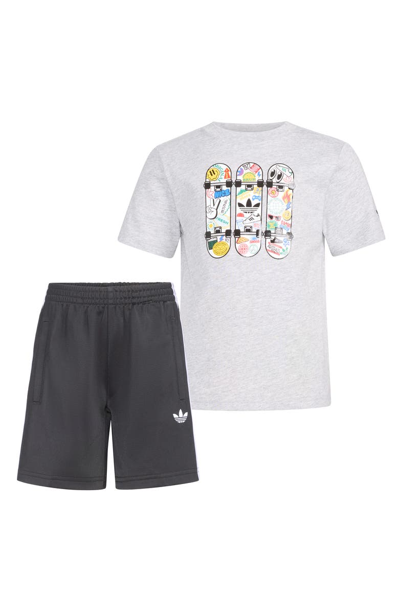 adidas Originals Kids' Firebird T-Shirt & 3-Stripes Shorts Set, Alternate, color, Grey Heather