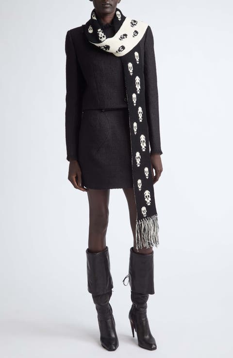 Skull Jacquard Fringe Scarf