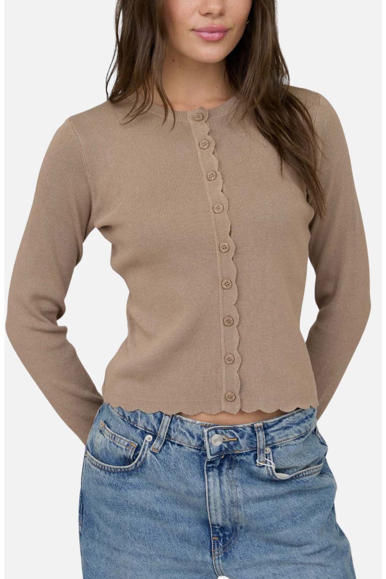 Scallop Trim Cardigan, Main, color, DEEP TAUPE