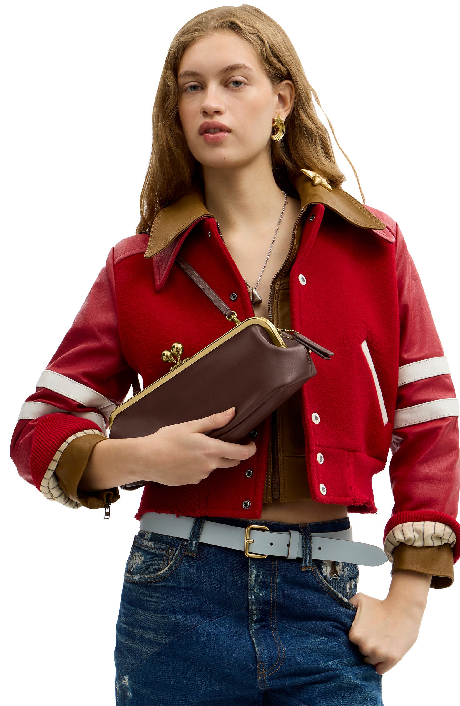 Kisslock Frame Bag 30 Leather Clutch, Alternate, color, B4/ MAPLE