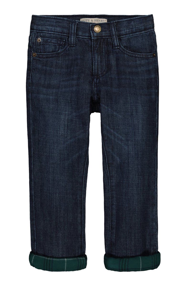 Hope & Henry Baby Boys' Flannel Lined Denim, Infant, Main, color, Medium Wash Flannel Lining