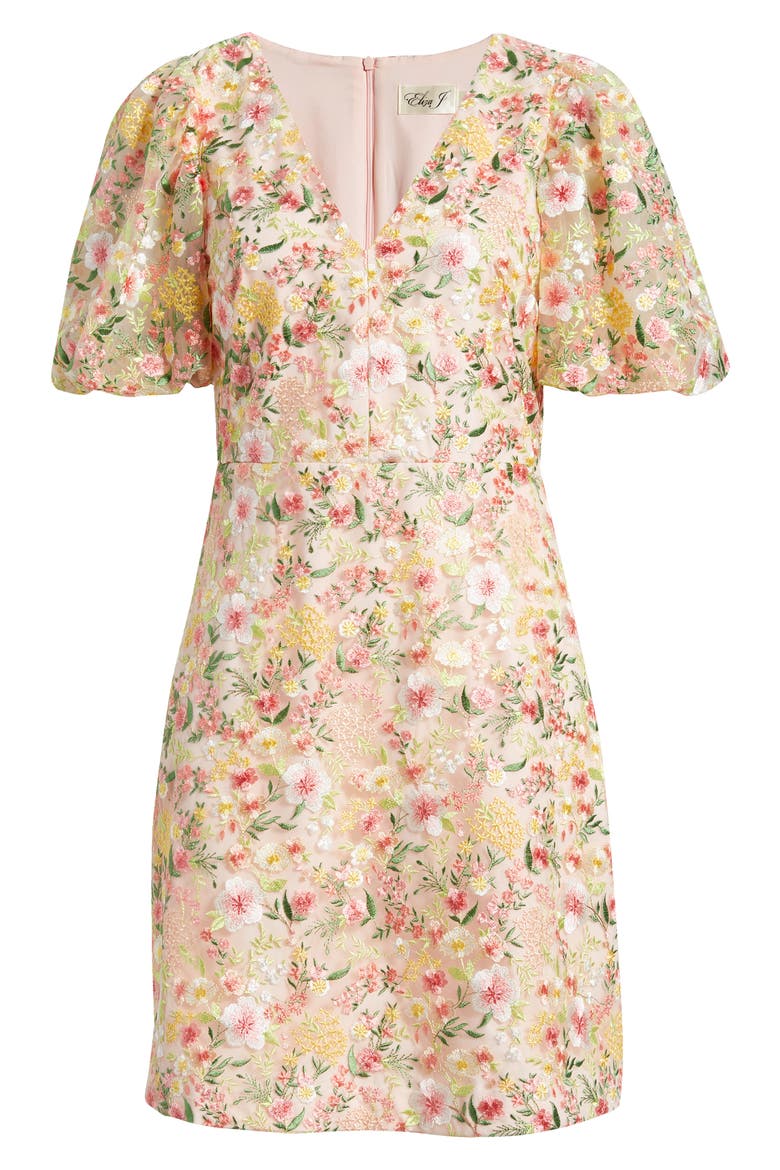 Embroidered Puff Sleeve Cocktail Dress, Alternate, color, BLUSH