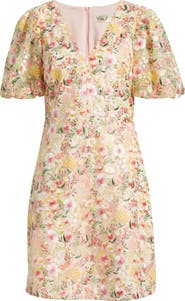 Eliza J Embroidered Puff Sleeve Cocktail Dress