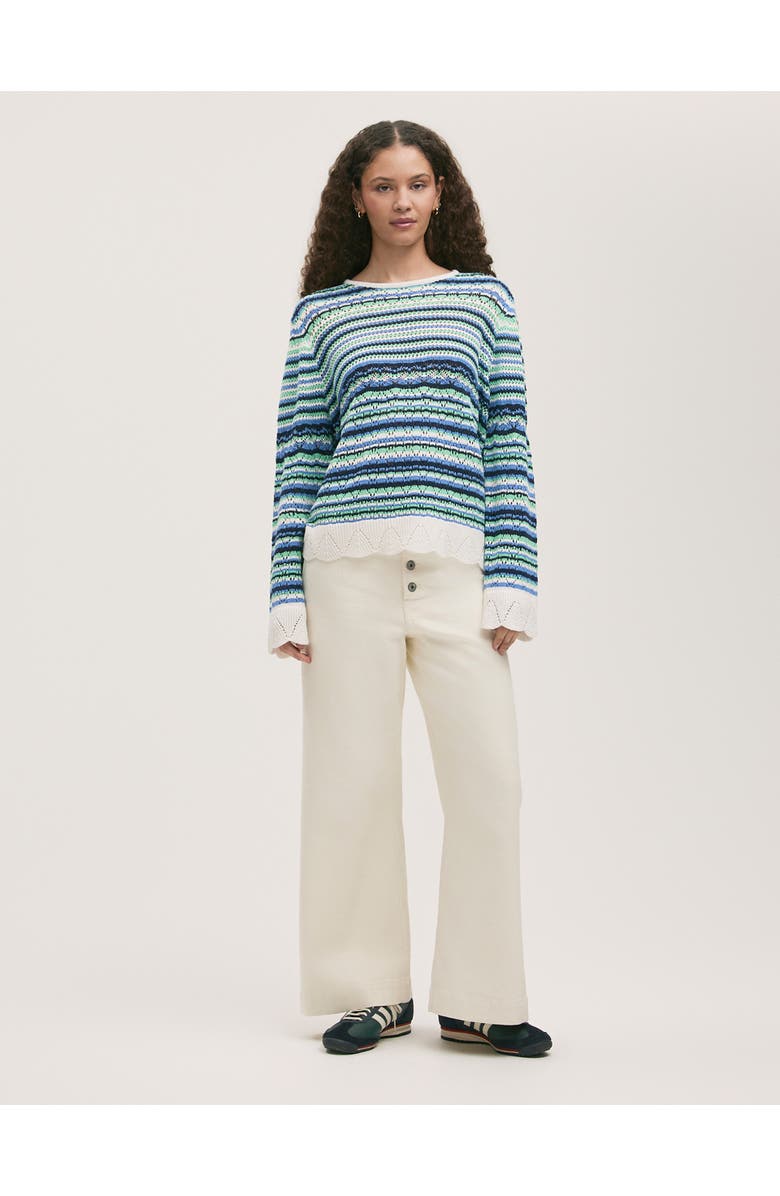 Finery London Audrenia Striped Crochet Sweater, Alternate, color, Blue Stripe