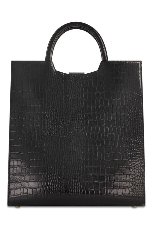 Mac Duggal Crocodile Leather Buckle Detail Maxi Tote Bag In Black