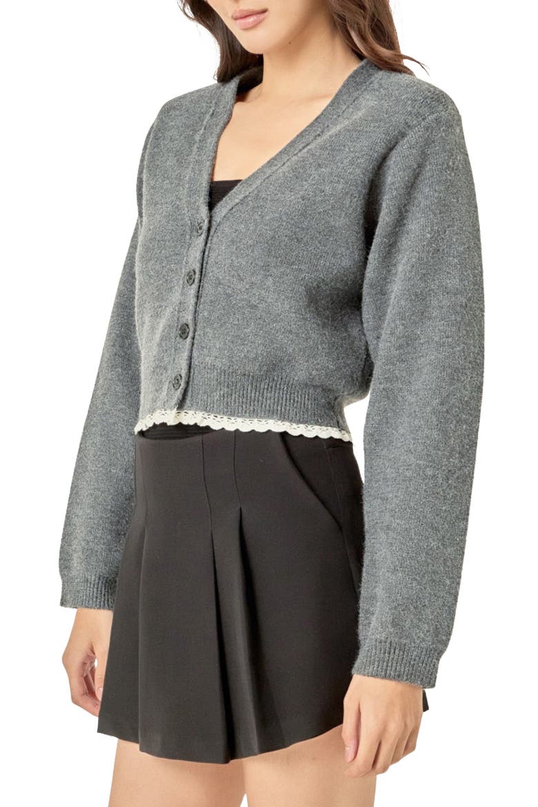 Lace Trim Cardigan, Alternate, color, CHARCOAL