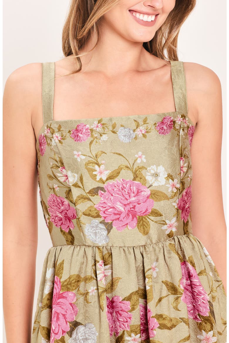Floral Jacquard Fit & Flare Midi Dress, Alternate, color, TAN