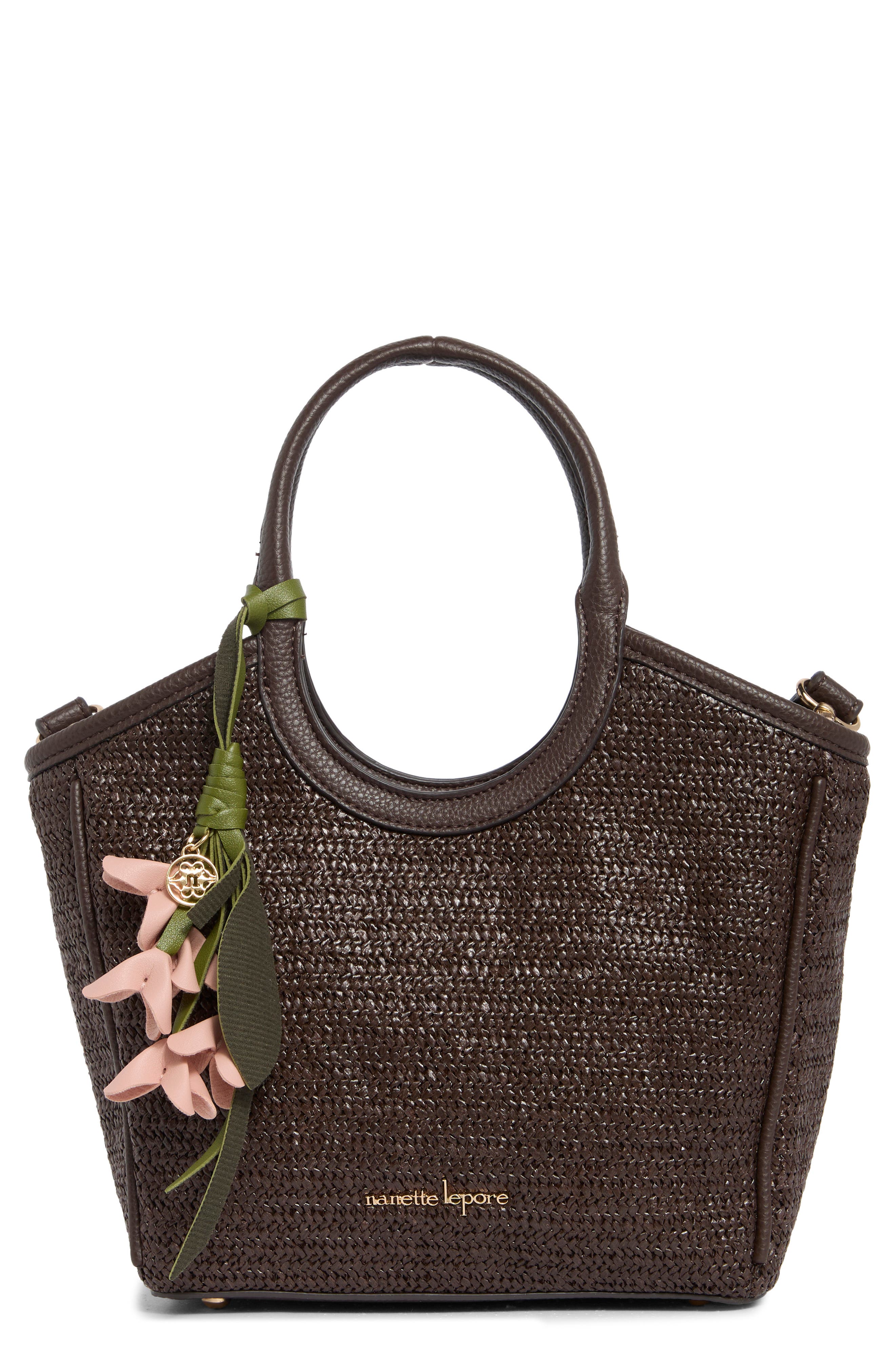 Nanette Lepore Junne Straw Satchel, Main, color, Maple Straw Maple Flowers