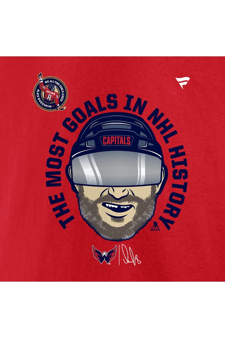 Men's Fanatics Alexander Ovechkin Athletic Red Washington Capitals NHL All-Time Leading Goal Scorer Caricature T-Shirt, Alternate, color, Athletic Red