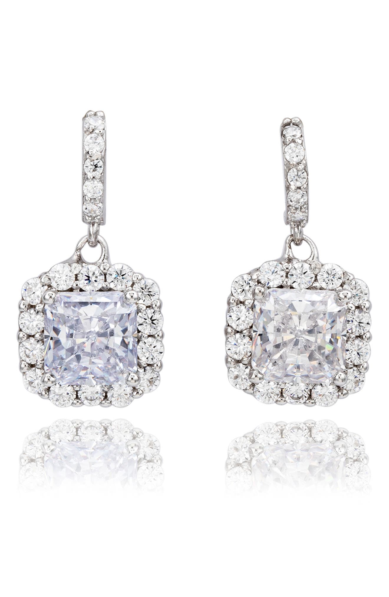 SUZY LEVIAN Asscher Cut White Cubic Zirconia Drop Earrings