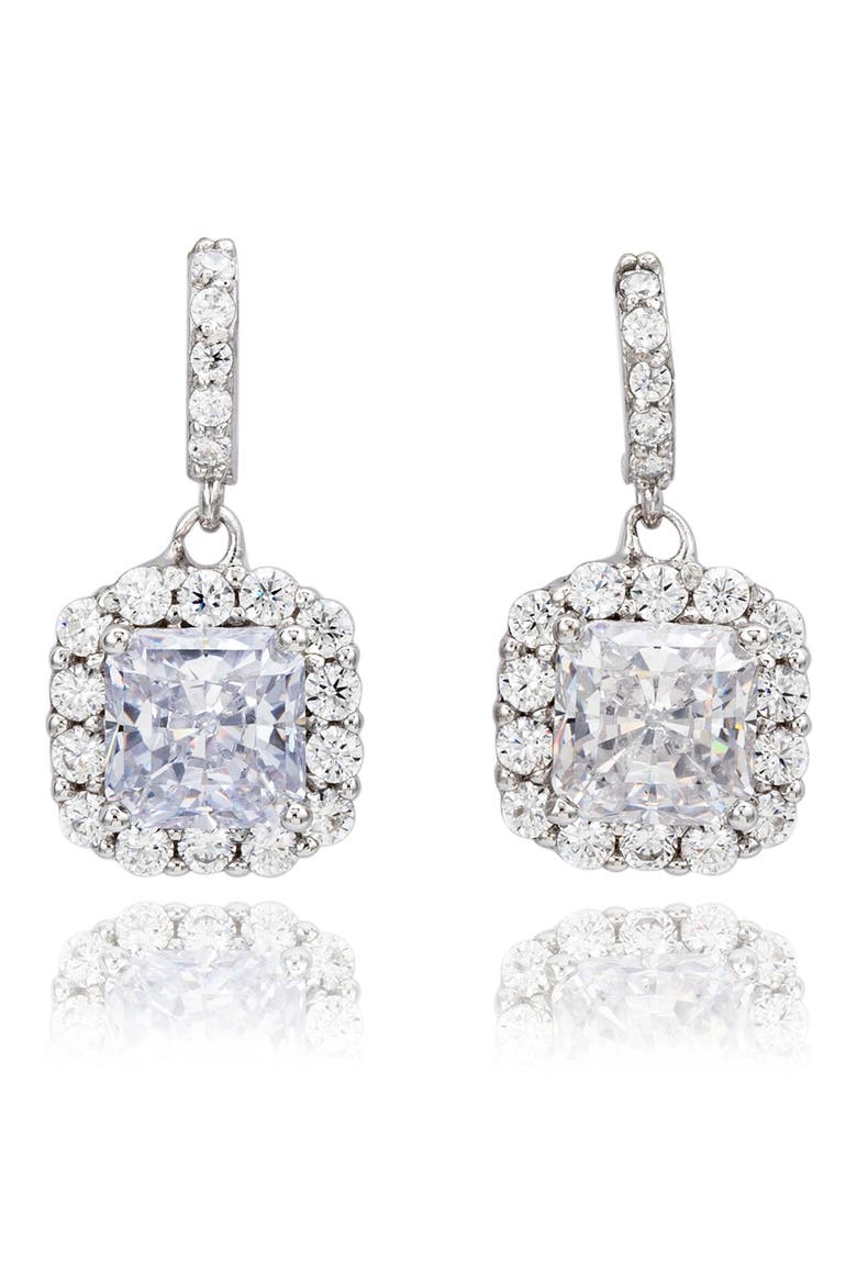 Asscher Cut White Cubic Zirconia Drop Earrings, Main, color, WHITE