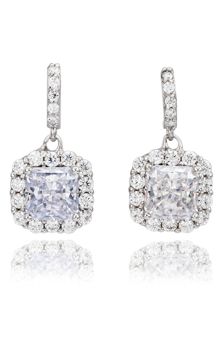 SUZY LEVIAN Asscher Cut White Cubic Zirconia Drop Earrings, Main, color, White