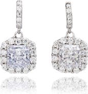 SUZY LEVIAN Asscher Cut White Cubic Zirconia Drop Earrings