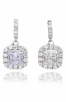 SUZY LEVIAN Asscher Cut White Cubic Zirconia Drop Earrings