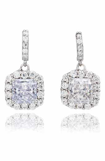 Asscher Cut White Cubic Zirconia Drop Earrings