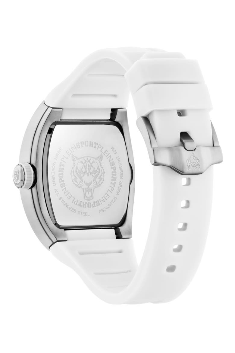 Stormbreaker Three Hand Quartz Silicone Strap Watch, 43mmx 52mm, Alternate, color, WHITE/ STAINLESS STEEL/ WHITE
