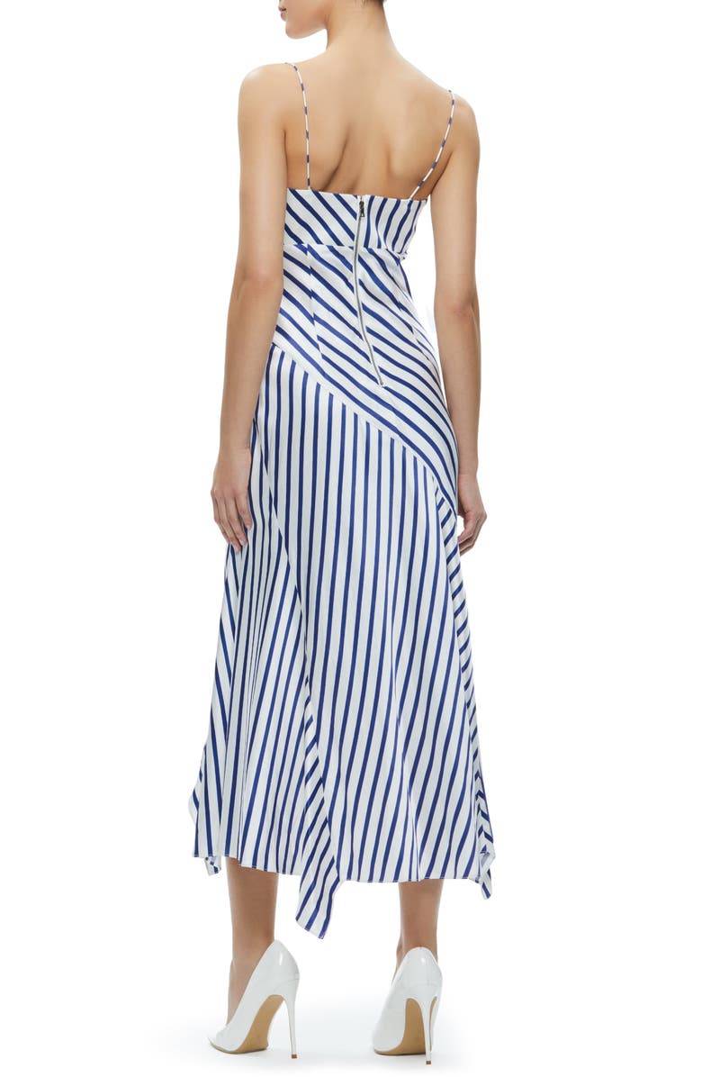 Alice + Olivia Rosa Directional Stripe Asymmetric Midi Dress, Alternate, color,