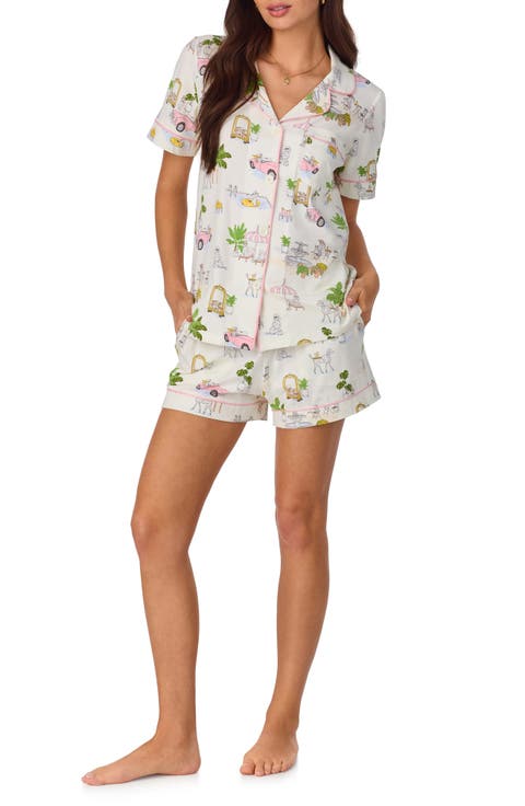 Print Stretch Organic Cotton Jersey Short Pajamas (Regular & Plus)