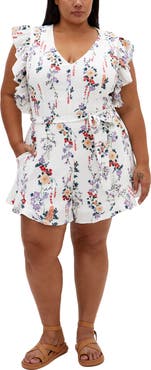 City Chic Fay Flutter Sleeve Tie Belt Romper