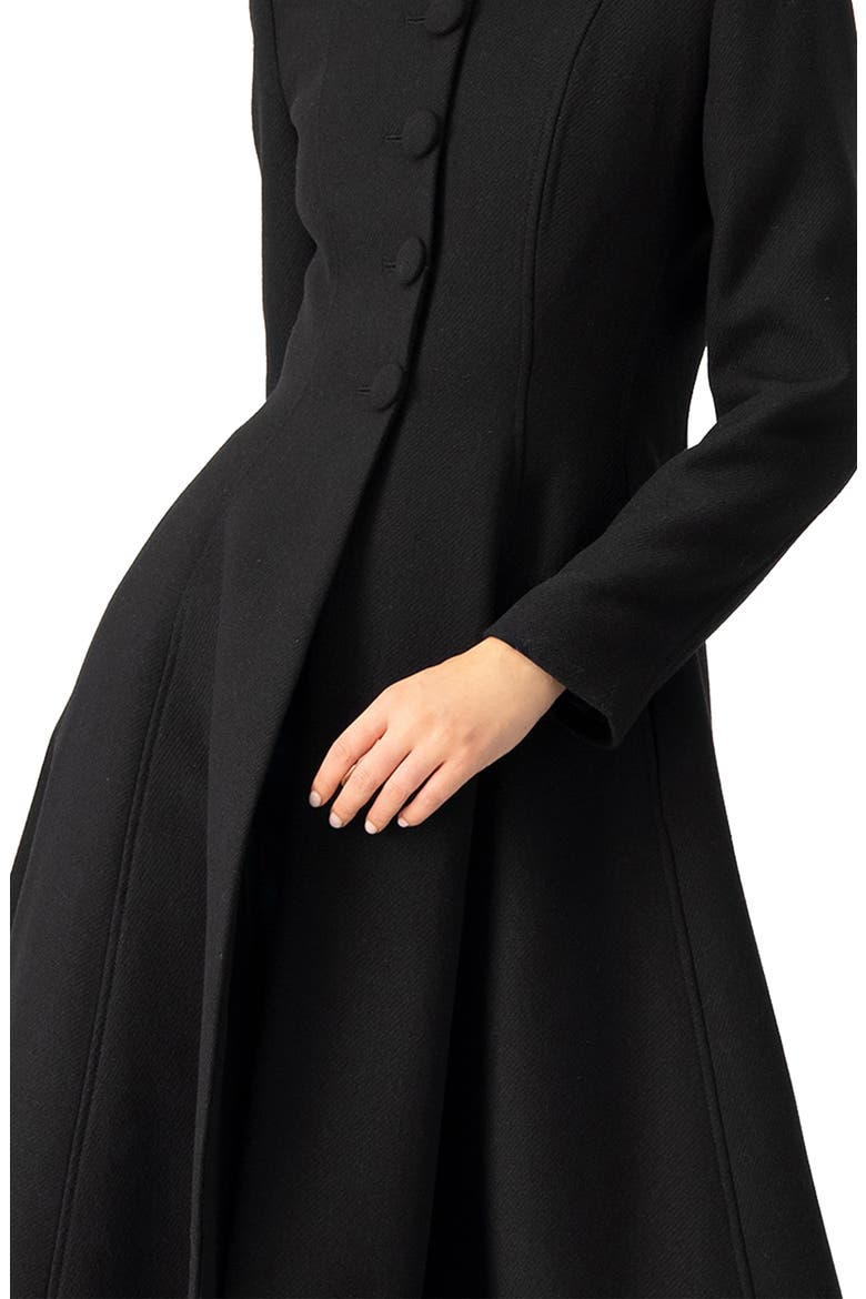 Hooded Button-Front Wool-Blend Midi Swing Coat, Alternate, color, Black