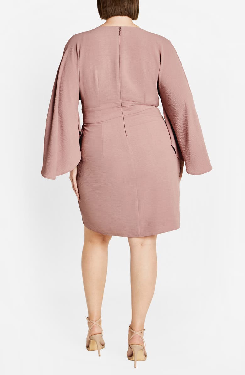 City Chic Malani Pleated Long Sleeve Sheath Dress, Alternate, color, Rose