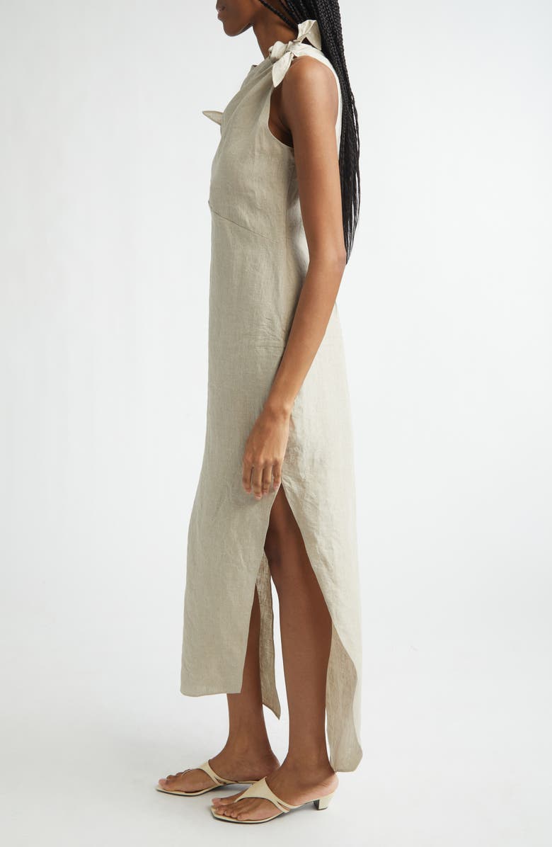 Coperni Rosette Cutout Asymmetric Linen Gown, Alternate, color, Beige Bei