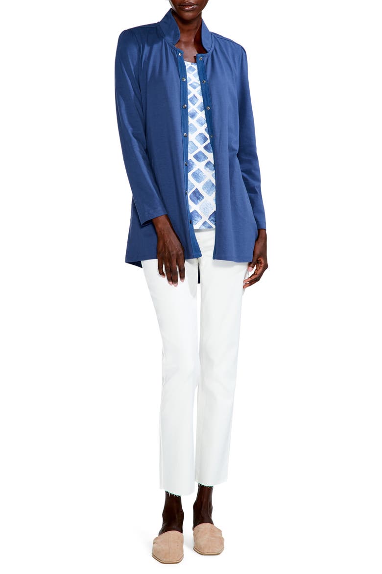Perfect Snap-Up Stretch Cotton Jacket, Alternate, color, HARBOR BLUE