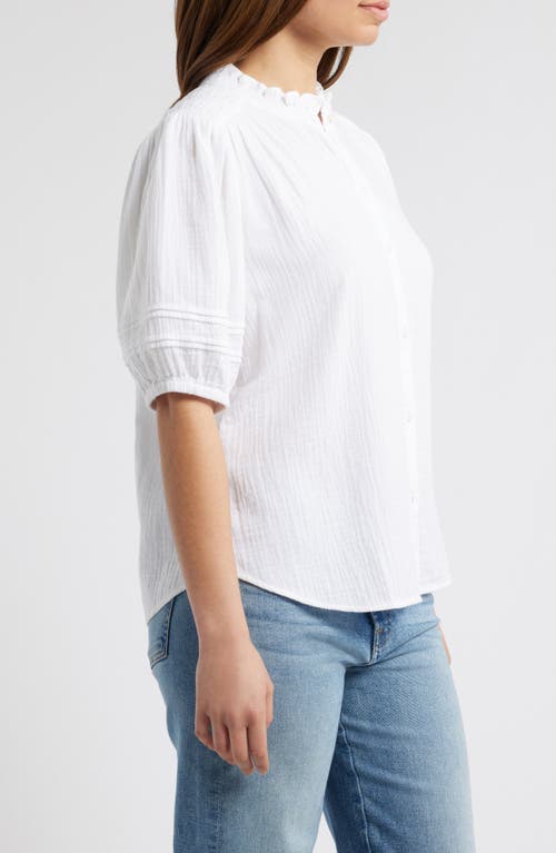 Caslonr Caslon(r) Ruffle Band Collar Cotton Gauze Button-up Top In White