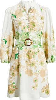 Tahari ASL Border Print Belted Long Sleeve Dress