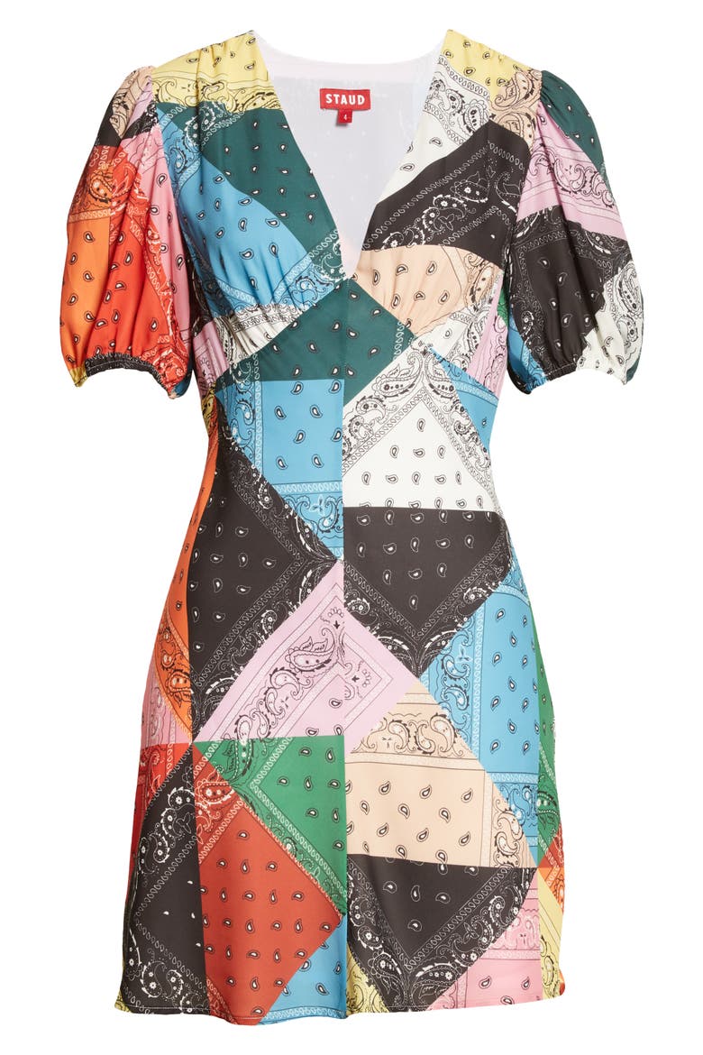 Milla Minidress, Alternate, color, PATCHWORK BANDANA RAINBOW