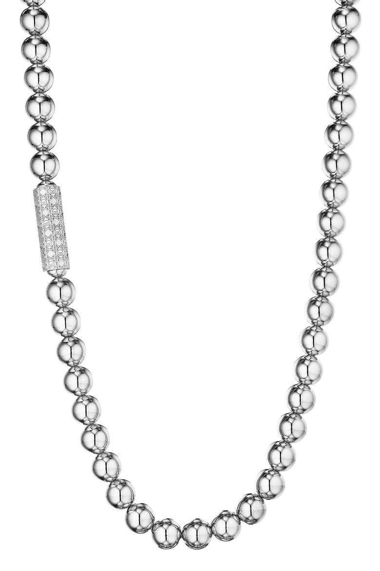 Long Beaded Necklace, Main, color, STERLING SILVER